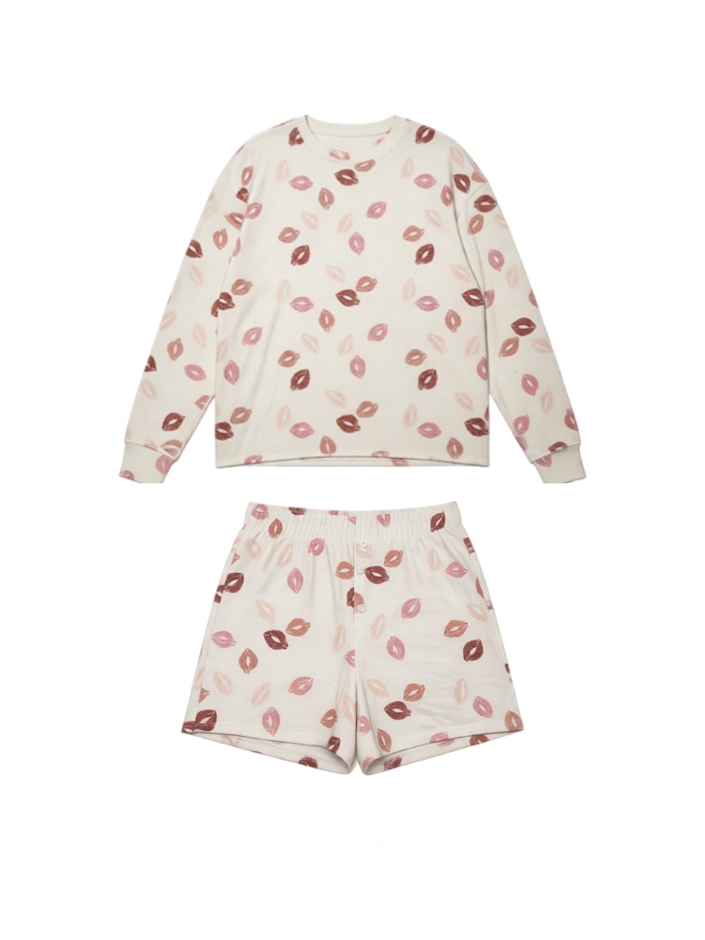 Grayson/Threads Cream Lip-Print Pajama Set - Pink & Brown
